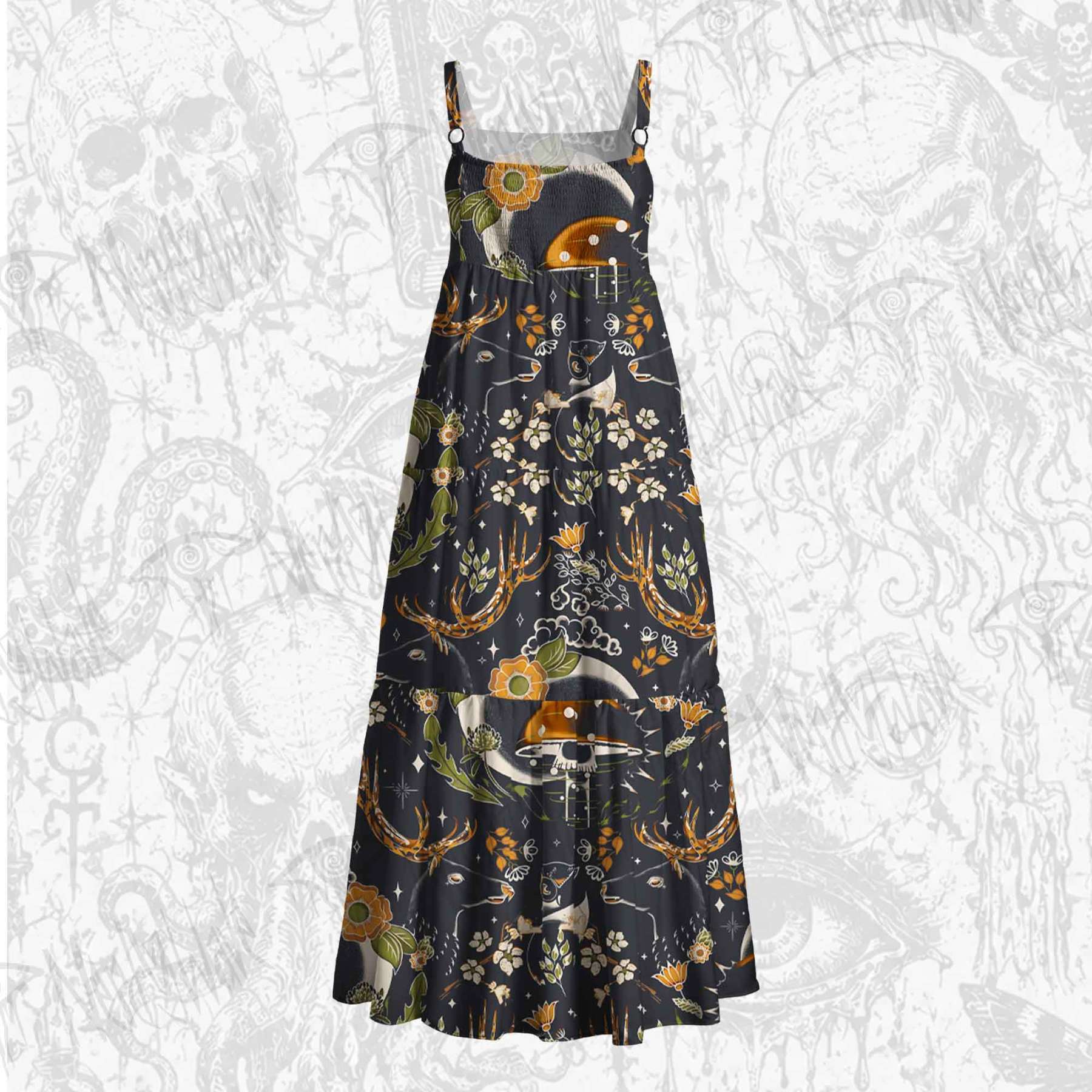 Deer Wide Straps Maxi Dress
