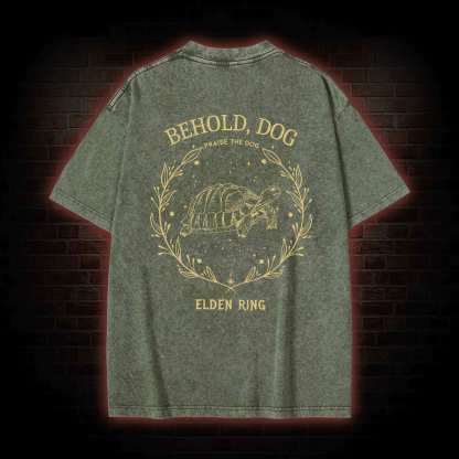 Behold Dog Front Back Washed T-shirt