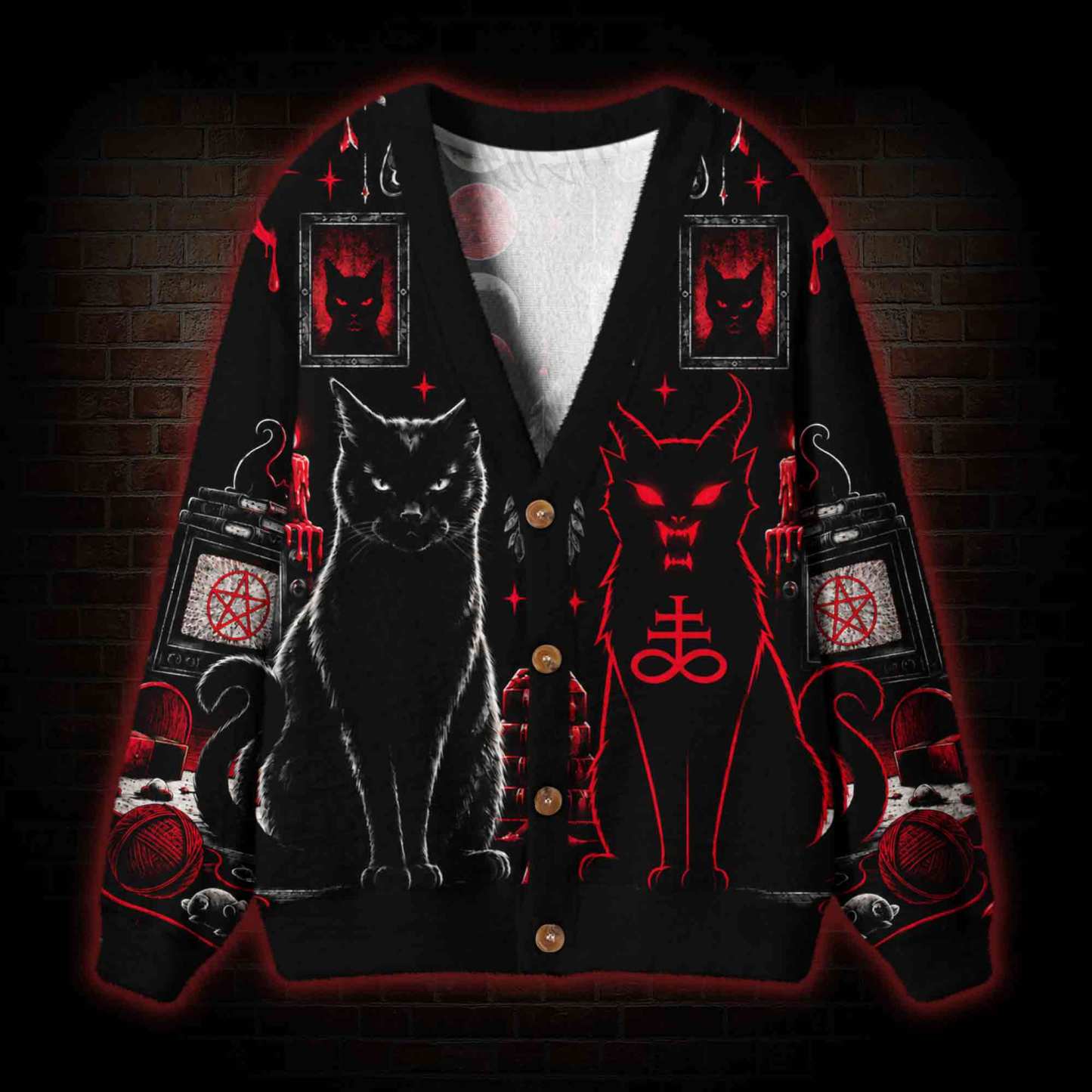 Satanic Cat Ritual Cardigan Sweater