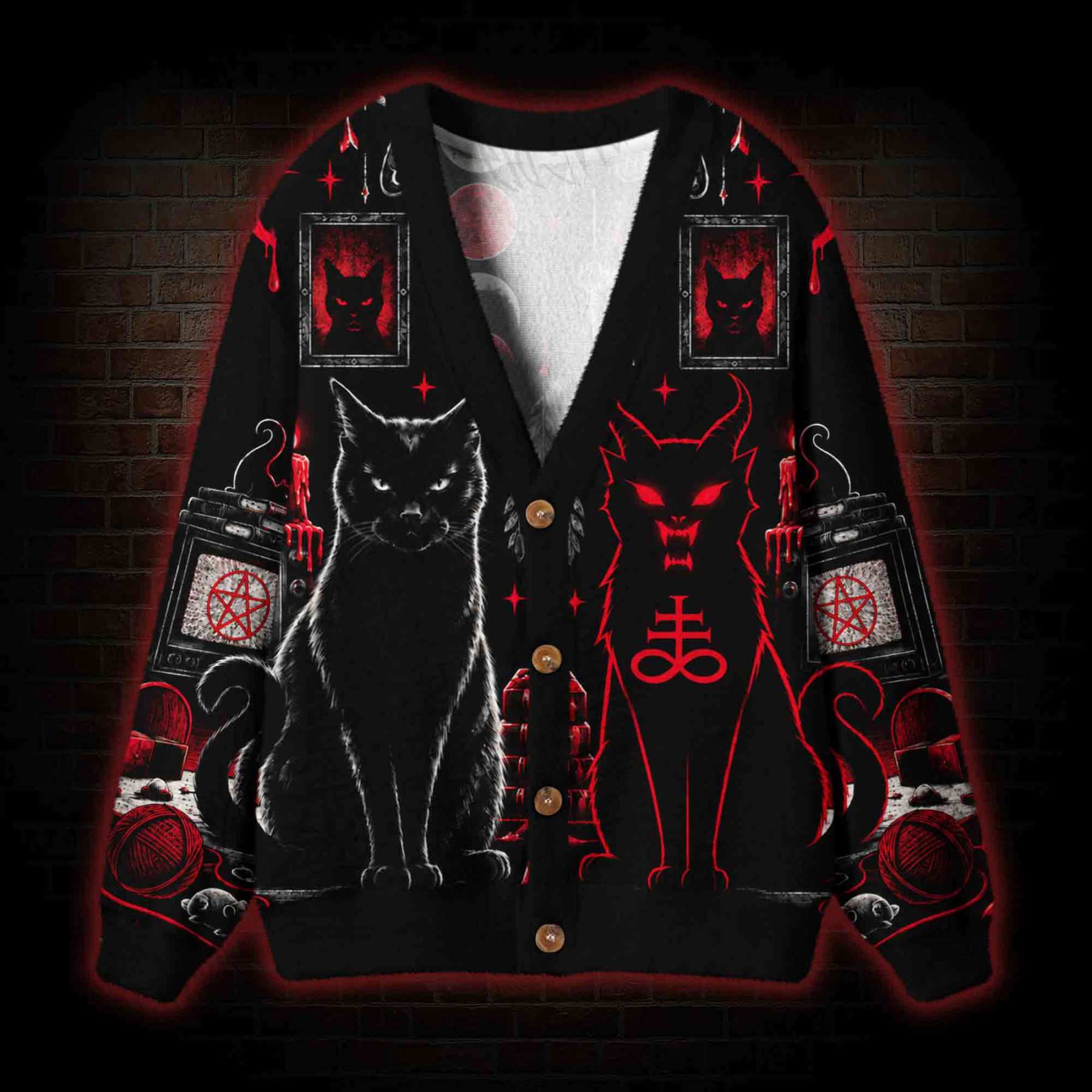 Satanic Cat Ritual Cardigan Sweater