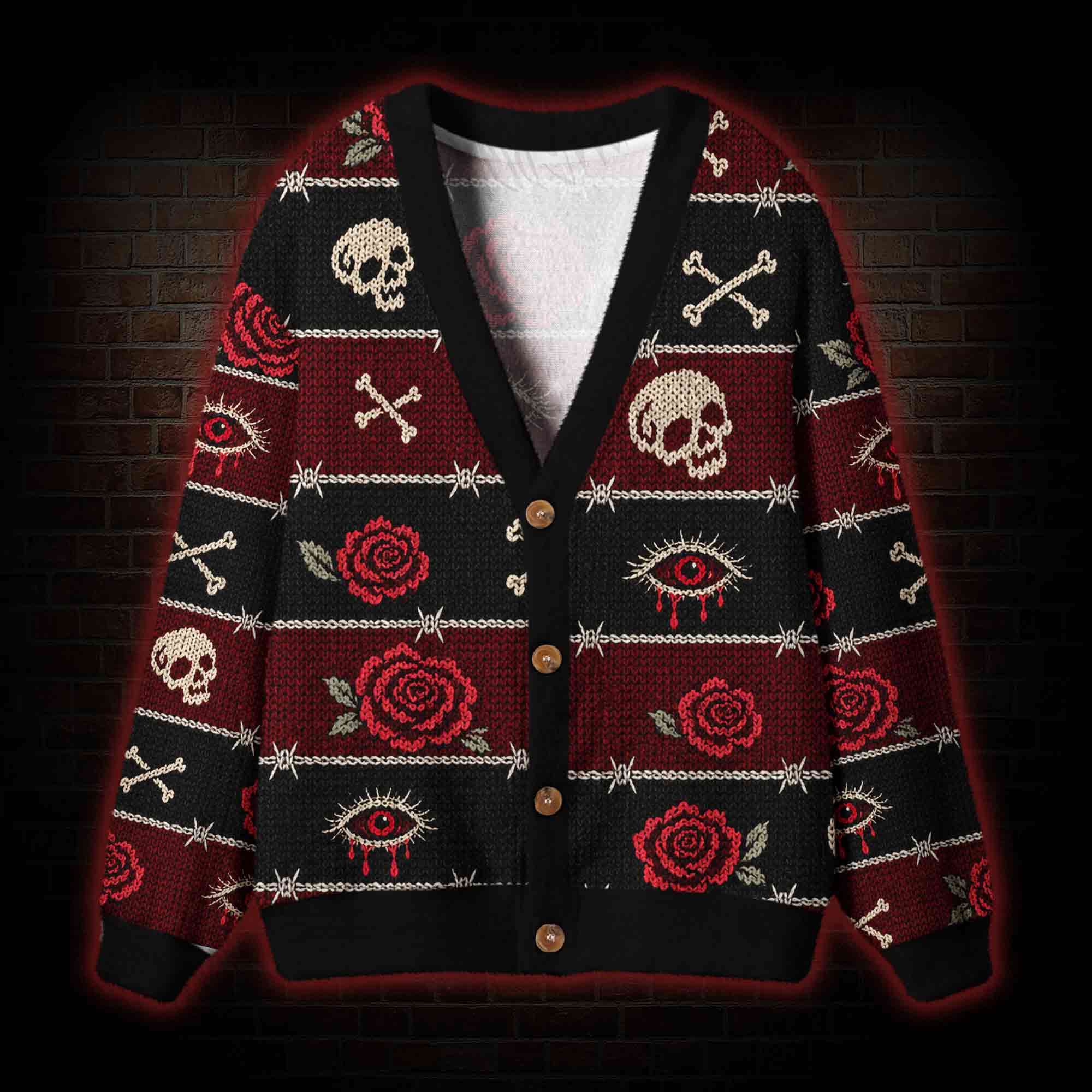 Gothic Rose Skull Cardigan Sweater
