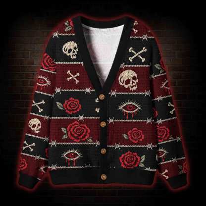 Gothic Rose Skull Cardigan Sweater