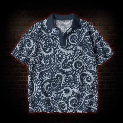 Octopus Tentacles Crochet Knit Polo Shirt