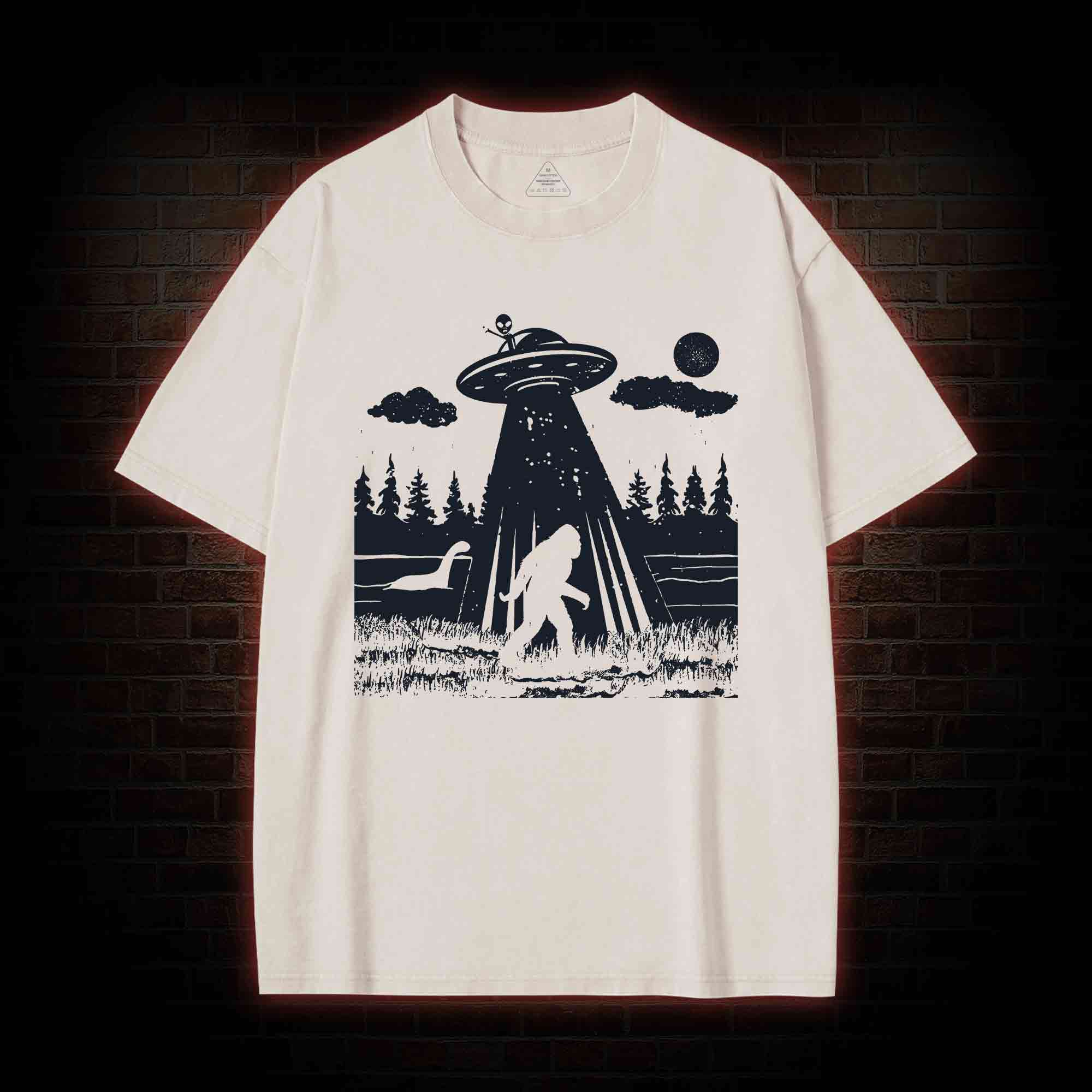 Bigfoot Sasquatch Alien UFO Loch Ness Monster Washed T-shirt