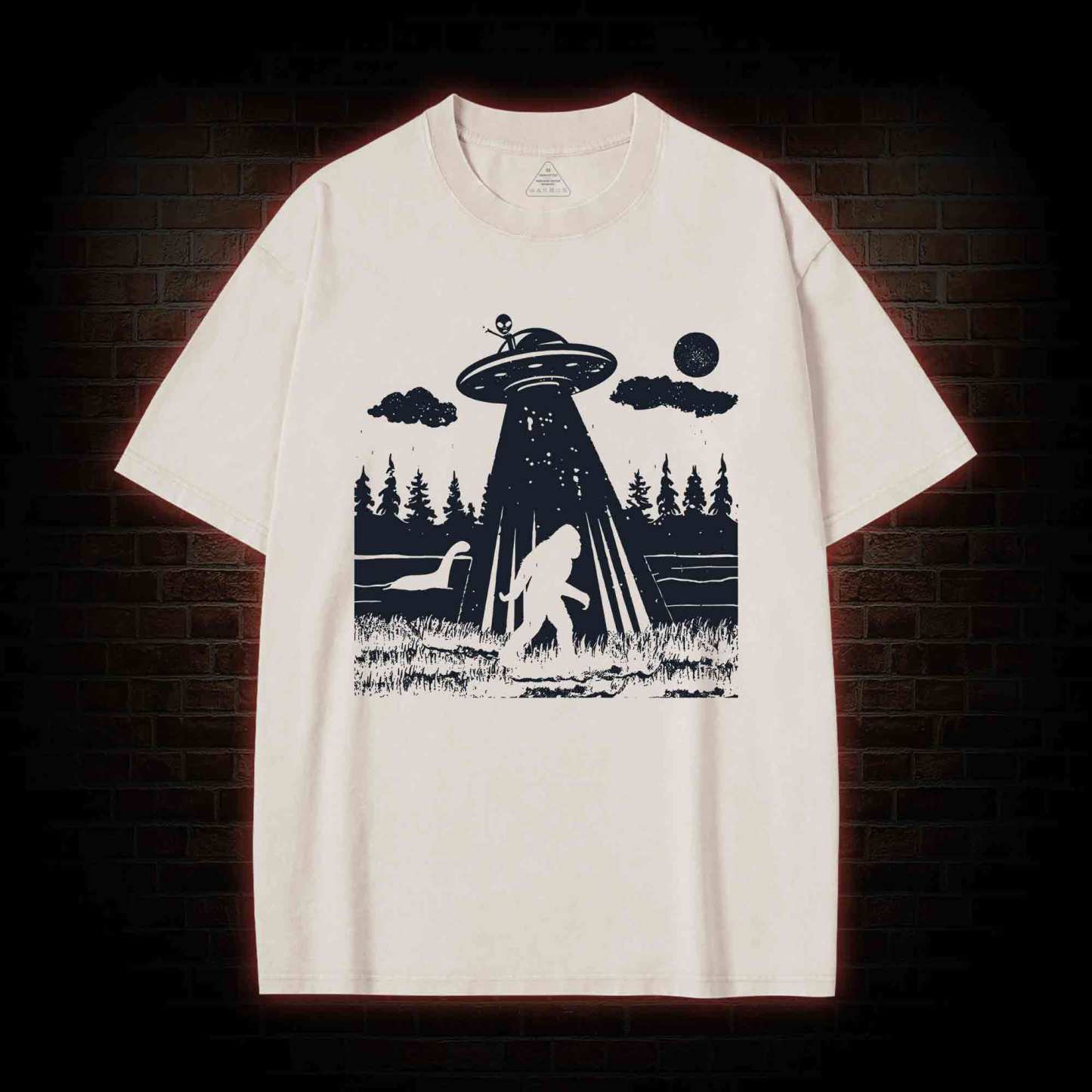 Bigfoot Sasquatch Alien UFO Loch Ness Monster Washed T-shirt