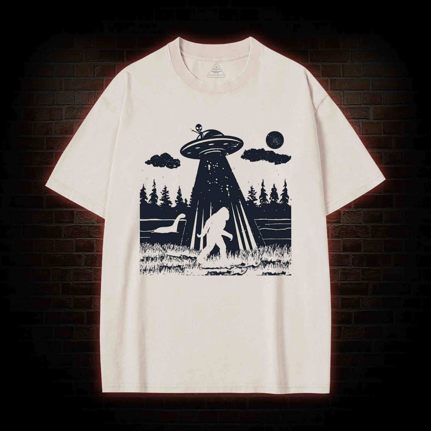 Bigfoot Sasquatch Alien UFO Loch Ness Monster Washed T-shirt