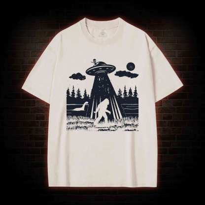 Bigfoot Sasquatch Alien UFO Loch Ness Monster Washed T-shirt