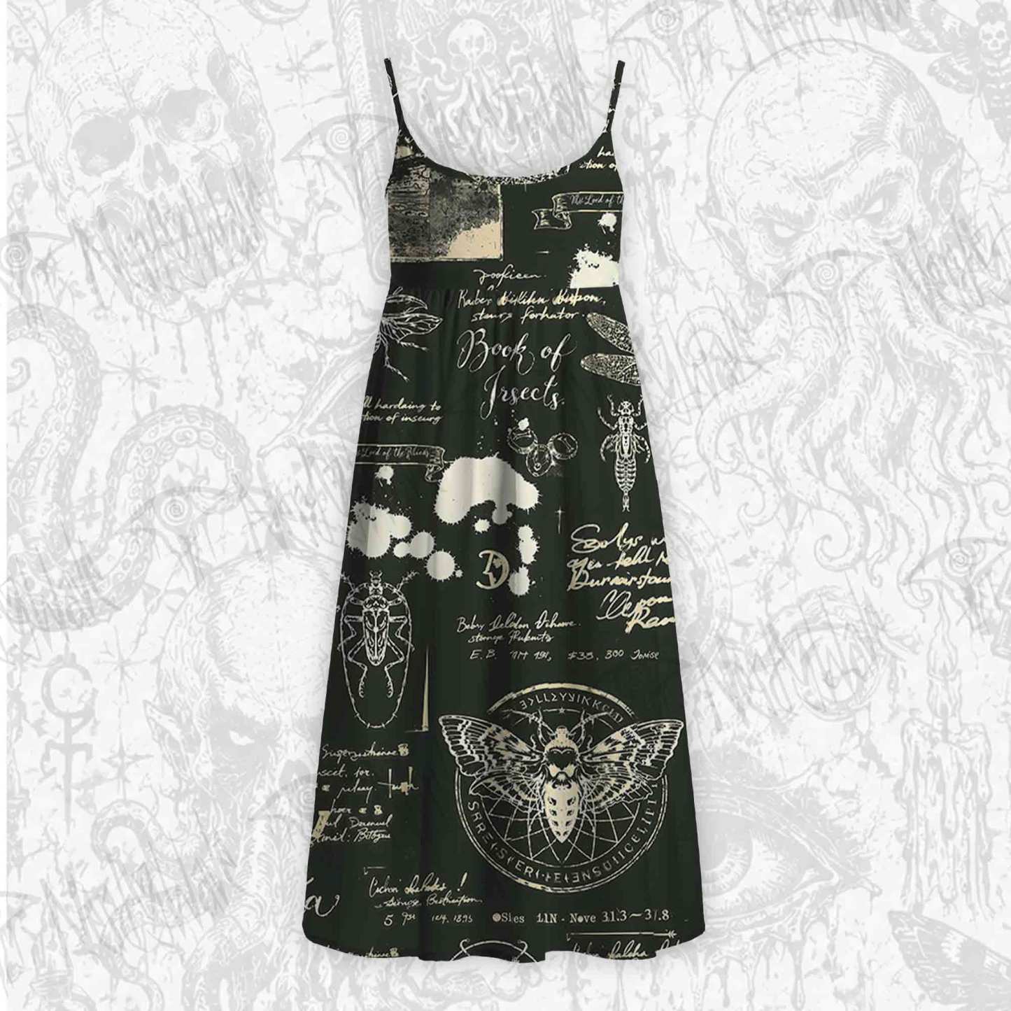 Retro Insects Eyes Strap Midi Sundress