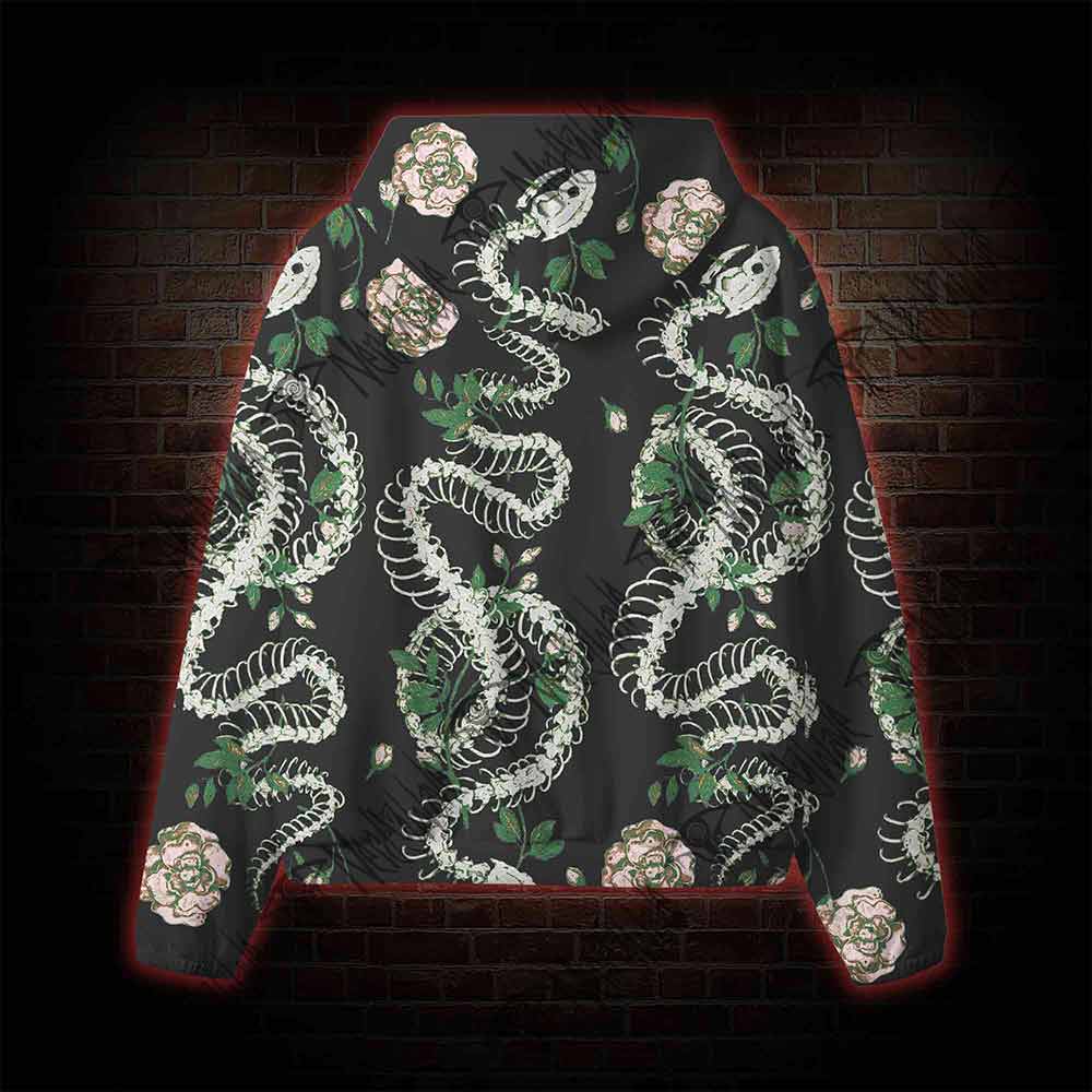 Flowers and Snake Skeleton All Over Print Scuba Hoodie