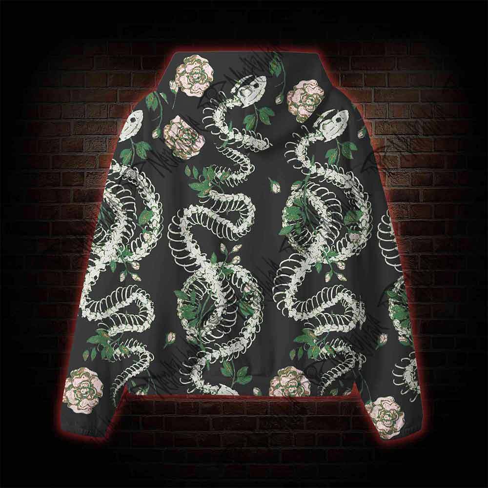 Flowers and Snake Skeleton All Over Print Scuba Hoodie