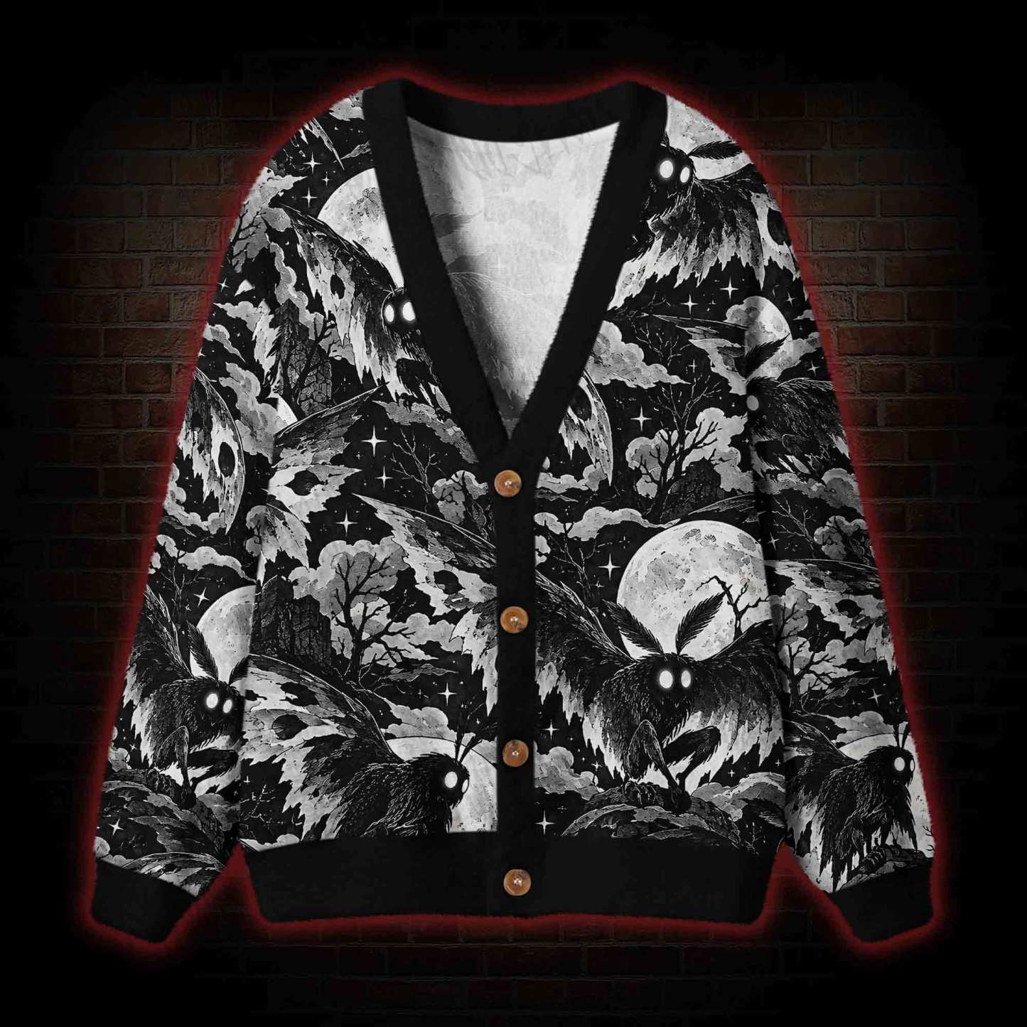 Moonlit Mothman Forest Cardigan Sweater