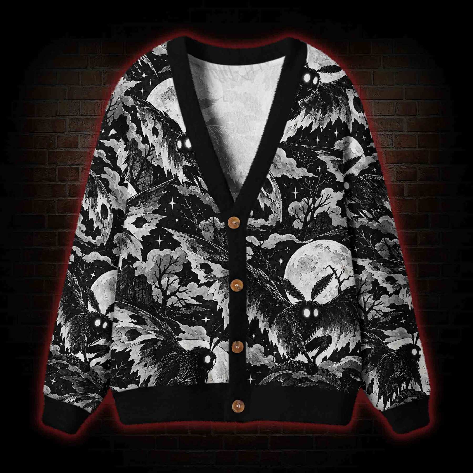 Moonlit Mothman Forest Cardigan Sweater