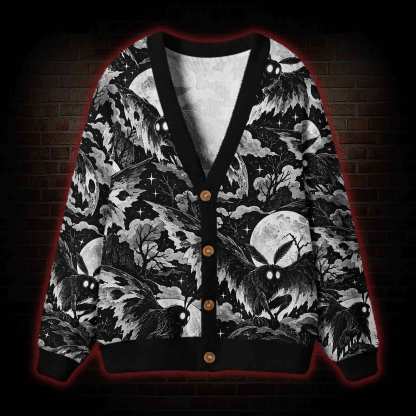 Moonlit Mothman Forest Cardigan Sweater
