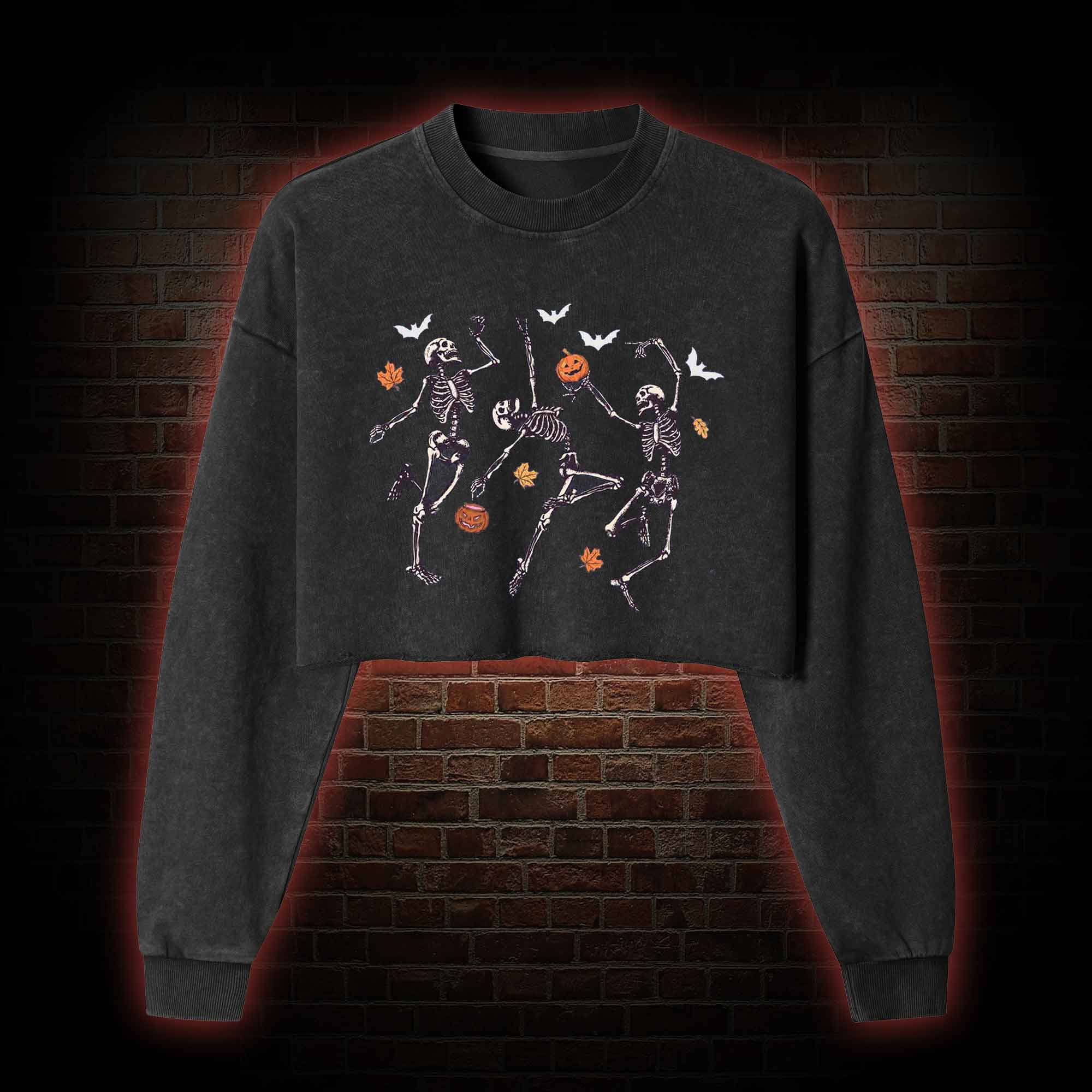 Dancing Skeletons Washed Cropped Sweatshirts