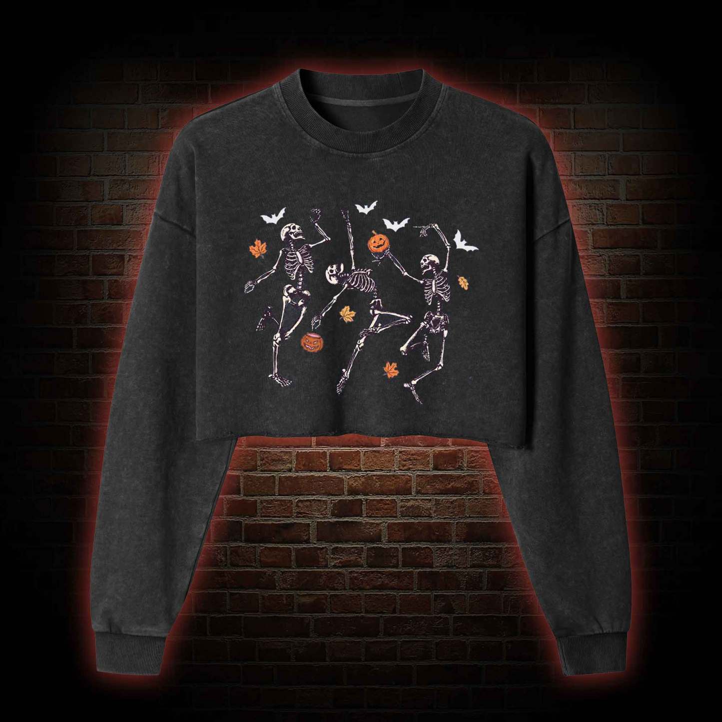 Dancing Skeletons Washed Cropped Sweatshirts