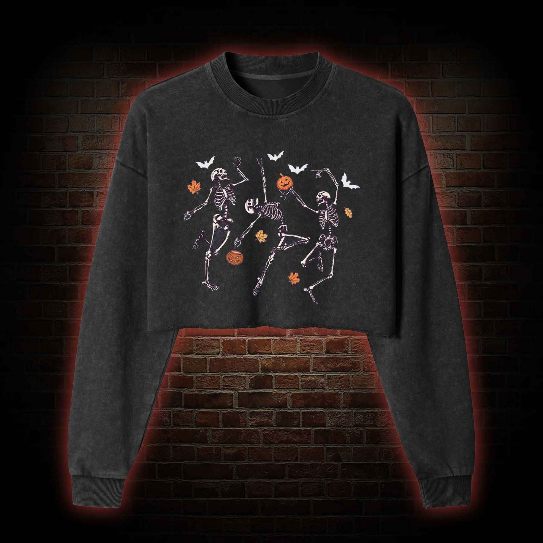 Dancing Skeletons Washed Cropped Sweatshirts