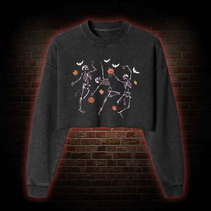 Dancing Skeletons Washed Cropped Sweatshirts
