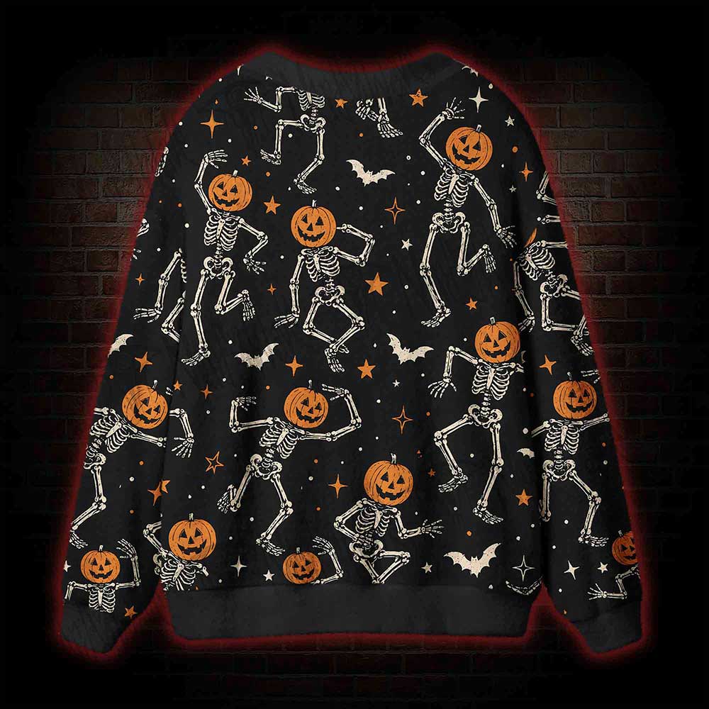 Dancing Pumpkin Skeleton Cardigan Sweater