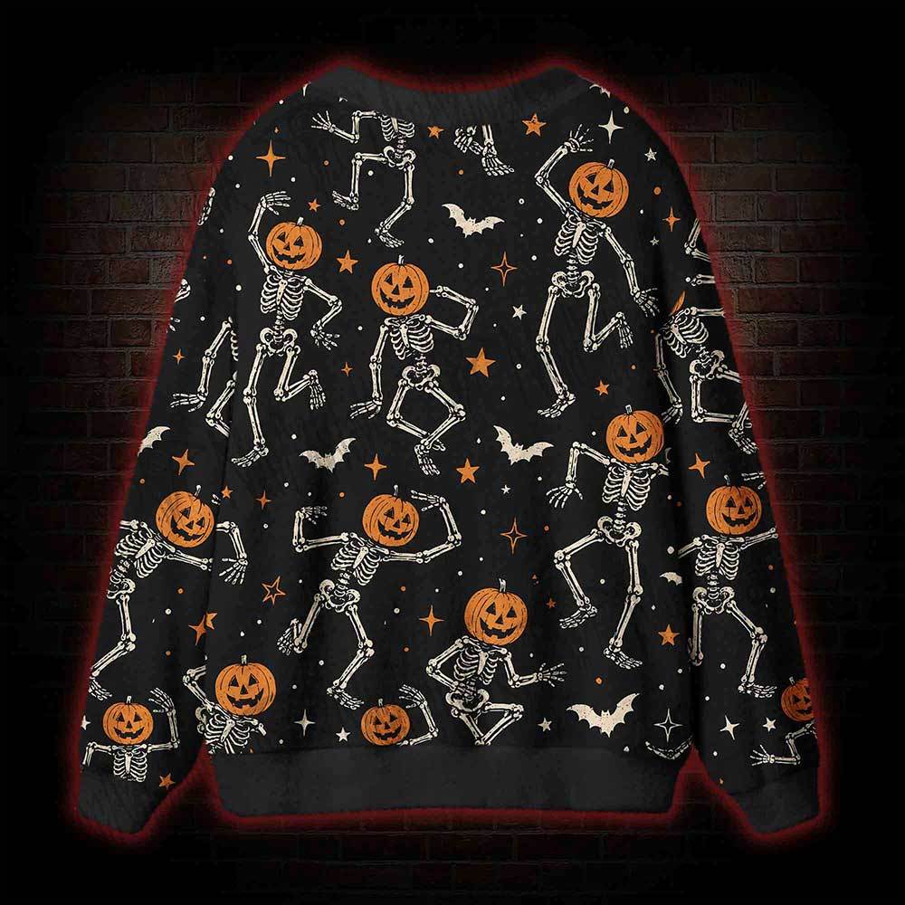 Dancing Pumpkin Skeleton Cardigan Sweater