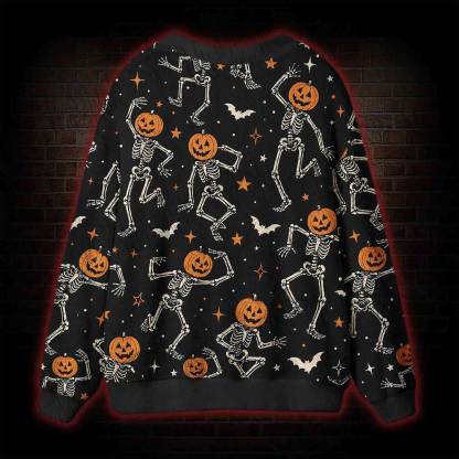 Dancing Pumpkin Skeleton Cardigan Sweater