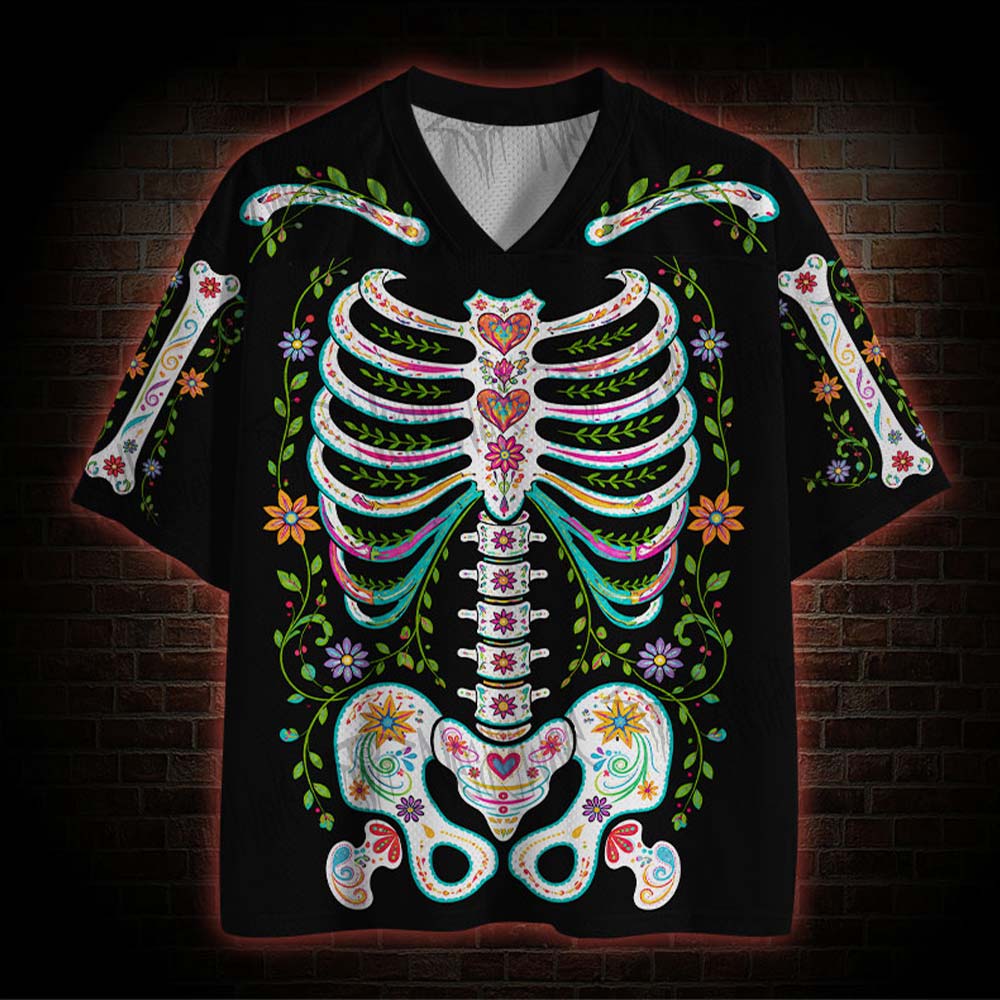 Vibrant Day of the Dead Ribcage Mesh Jersey
