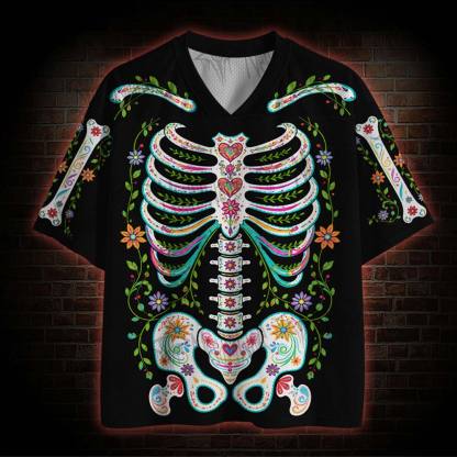Vibrant Day of the Dead Ribcage Mesh Jersey