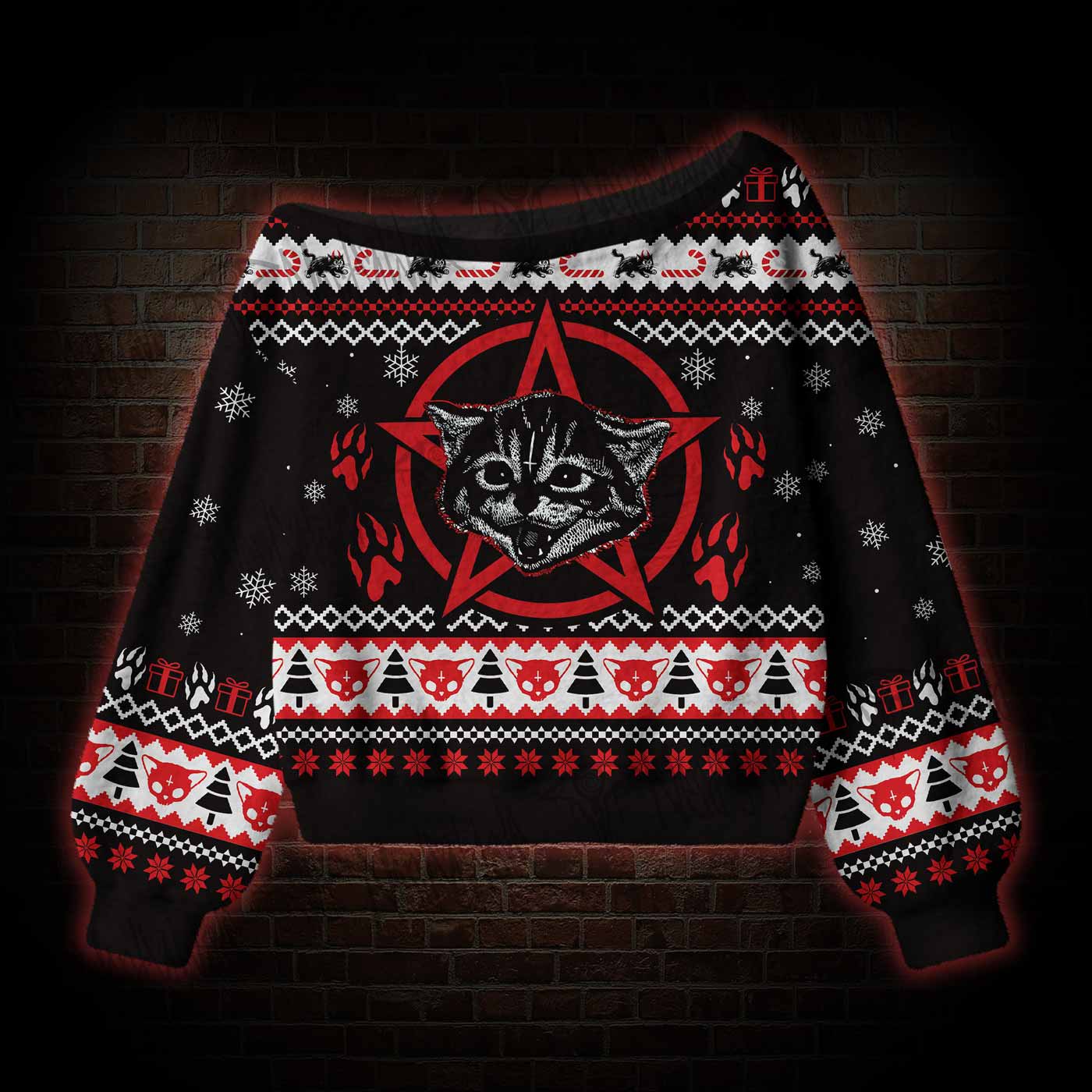 Demon Cat Off Shoulder Ugly Sweater