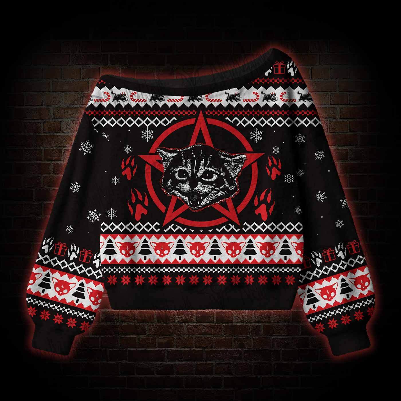 Demon Cat Off Shoulder Ugly Sweater