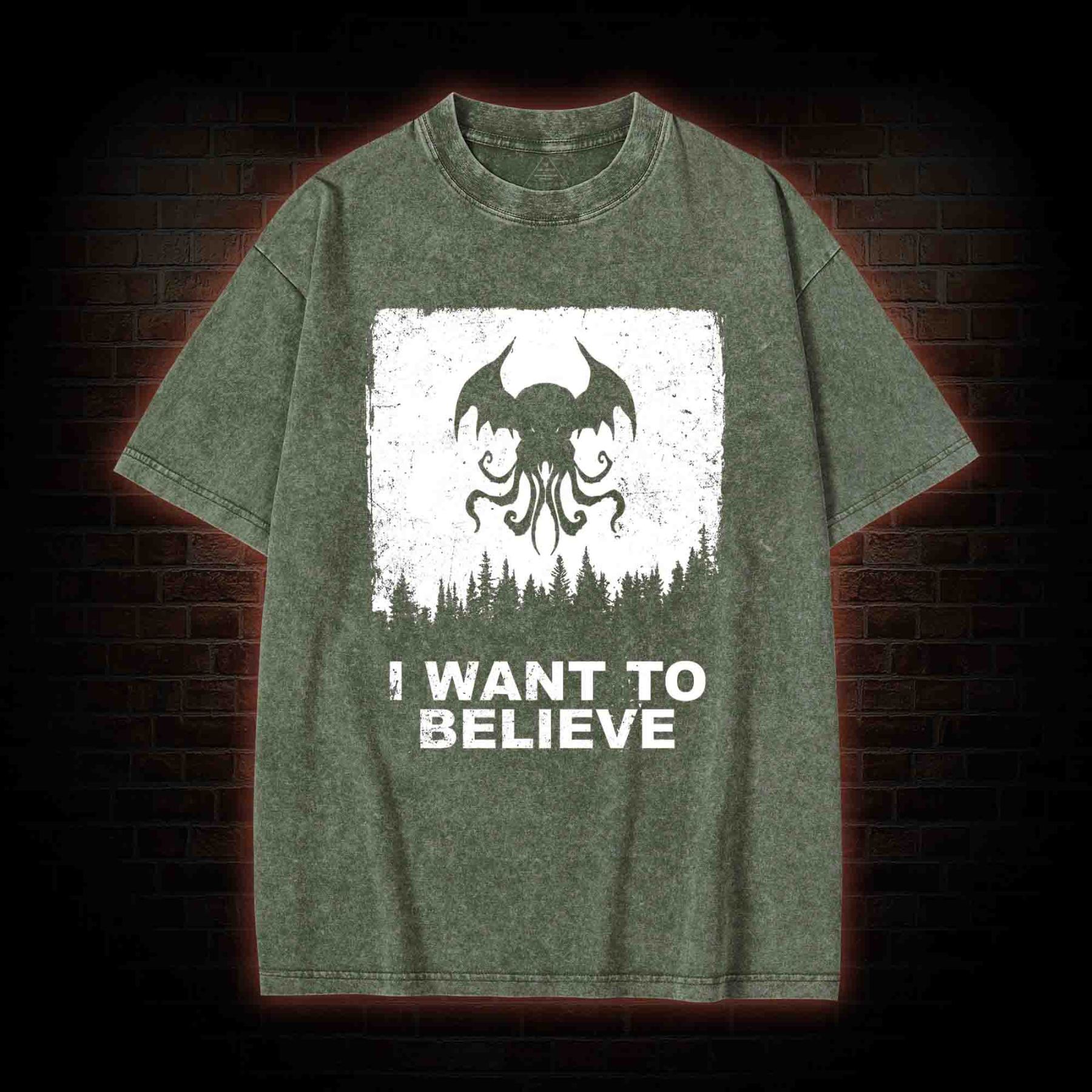 I Want to Believe in Cthulhu Washed T-shirt