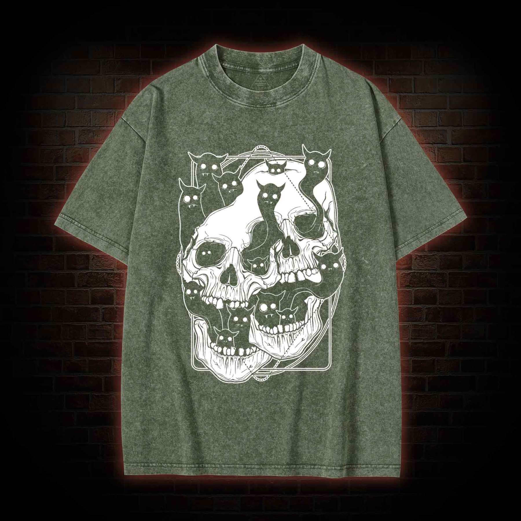 Cat Ghost Double Skull Washed T-shirt