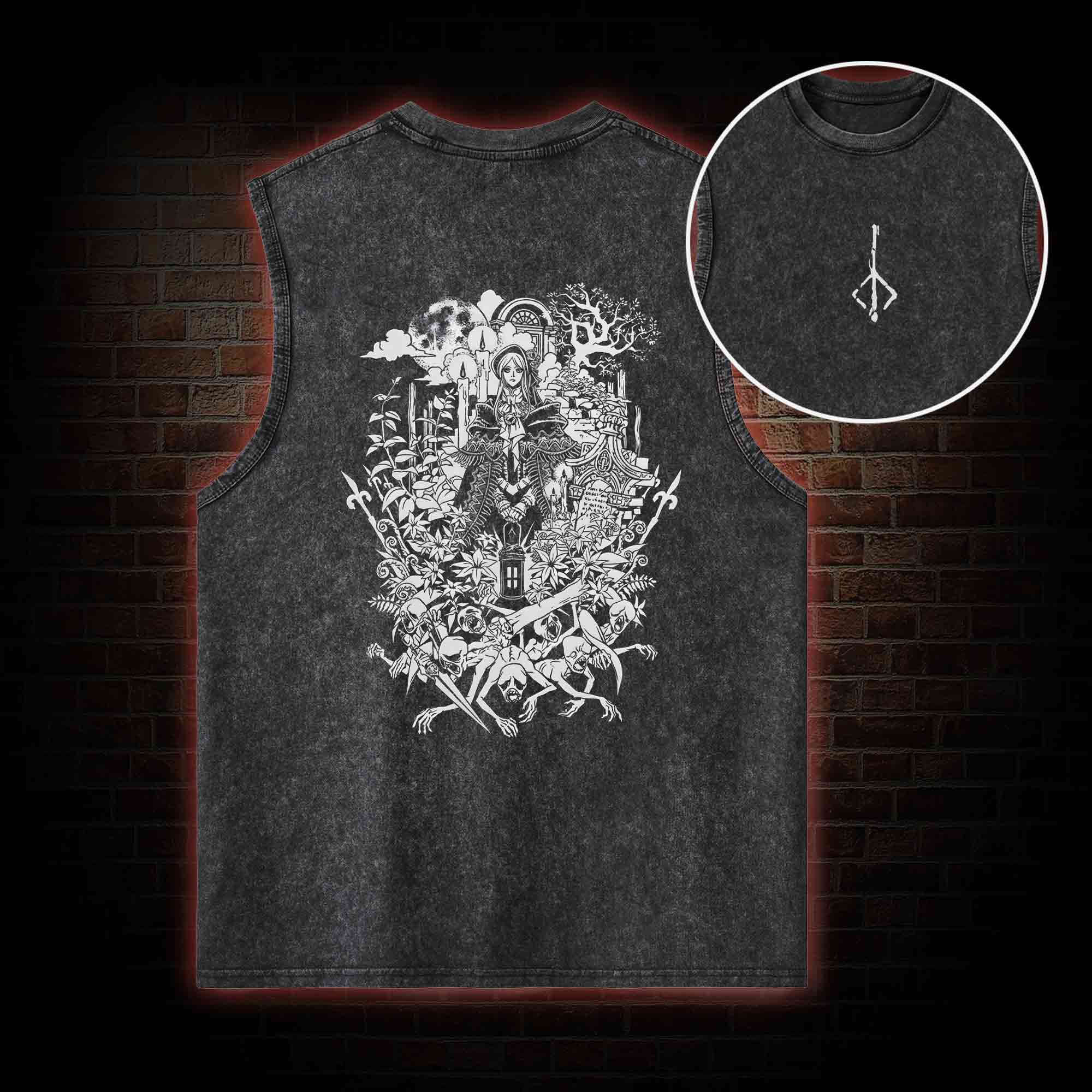 Hello Good Hunter Back Print Washed Tank Top