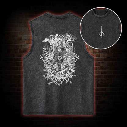 Hello Good Hunter Back Print Washed Tank Top