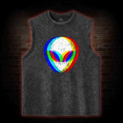 Alien Head Trippy Washed Tank Top