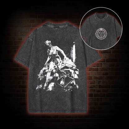 Retro Hello Nurse Back Print Washed T-shirt