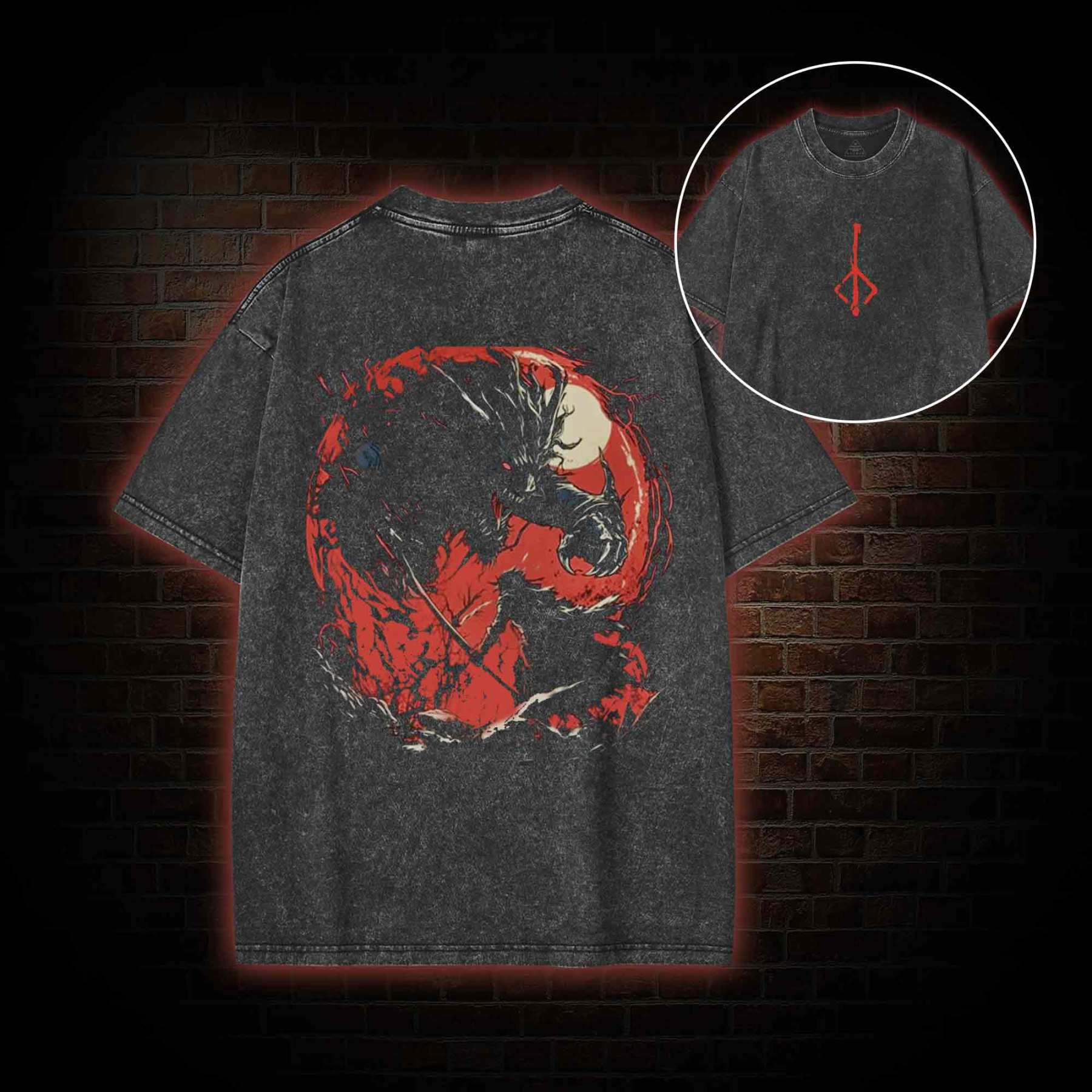 Blood Beast back print Washed T-shirt
