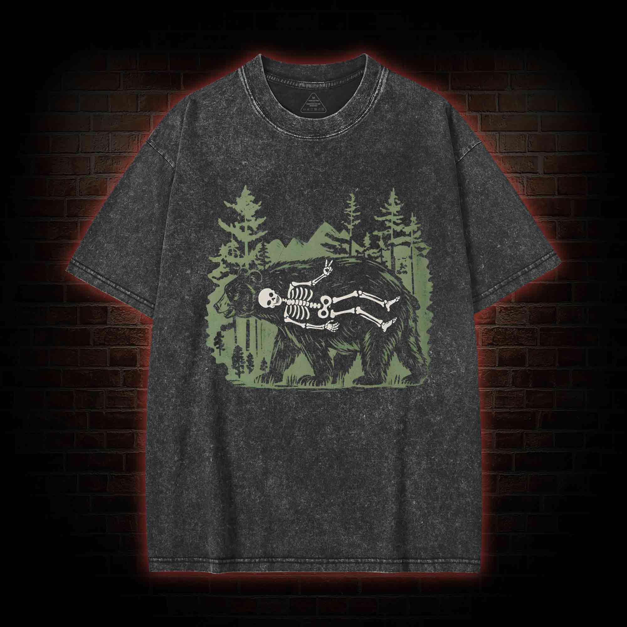 Funny Bear Skeleton Washed T-shirt
