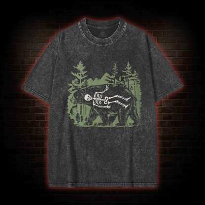 Funny Bear Skeleton Washed T-shirt