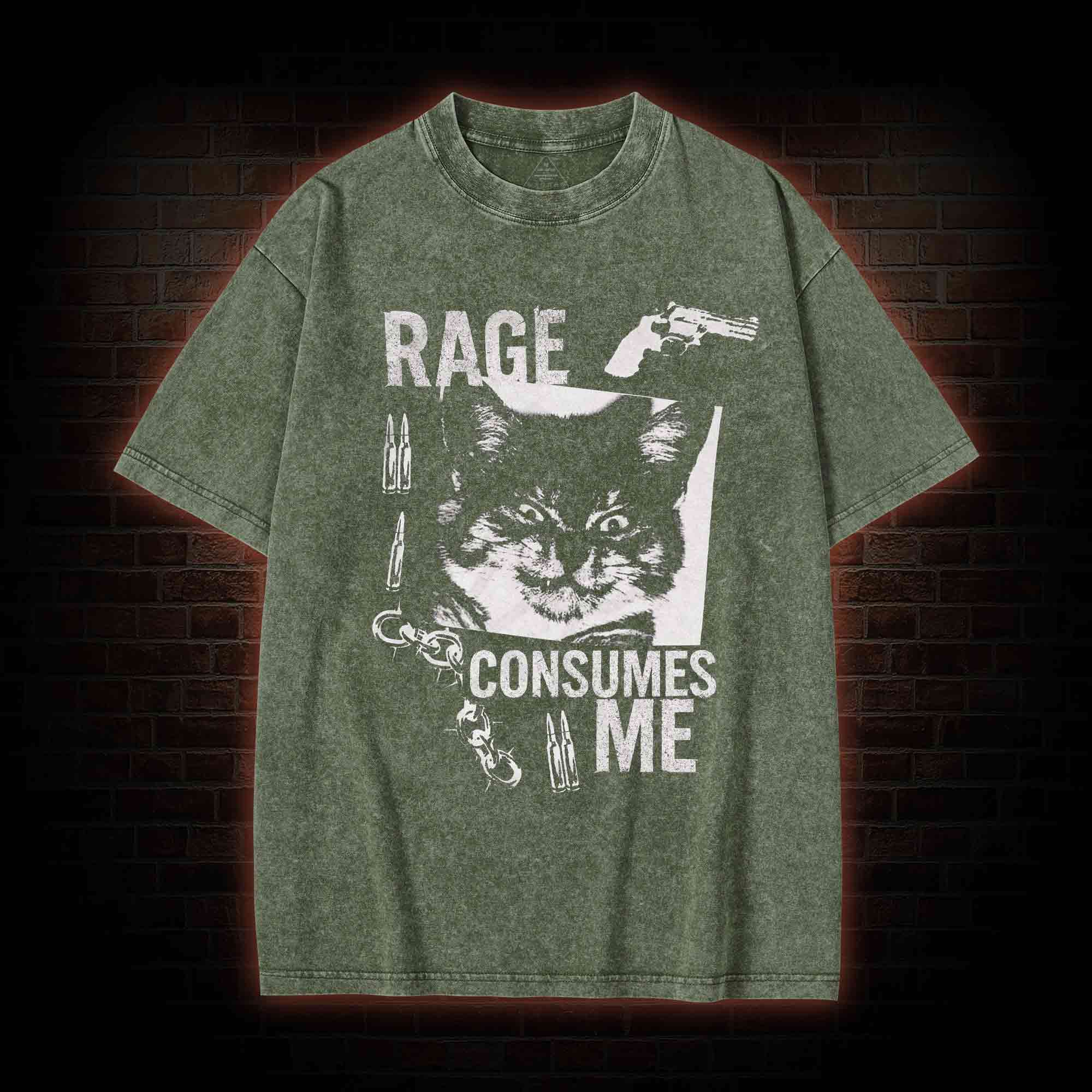 Rage Consumes Me Cat  Washed T-shirt