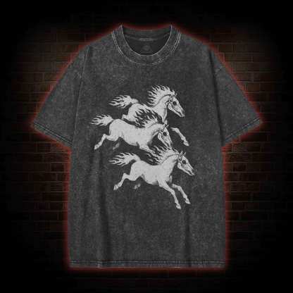 Flaming Skeleton Horses Washed T-shirt