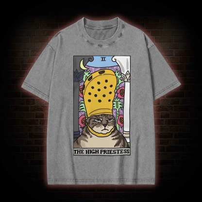 The High Priestess Cat Washed T-shirt