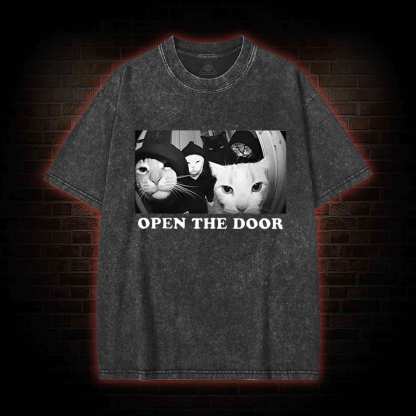 Cats Open Door Washed T-shirt