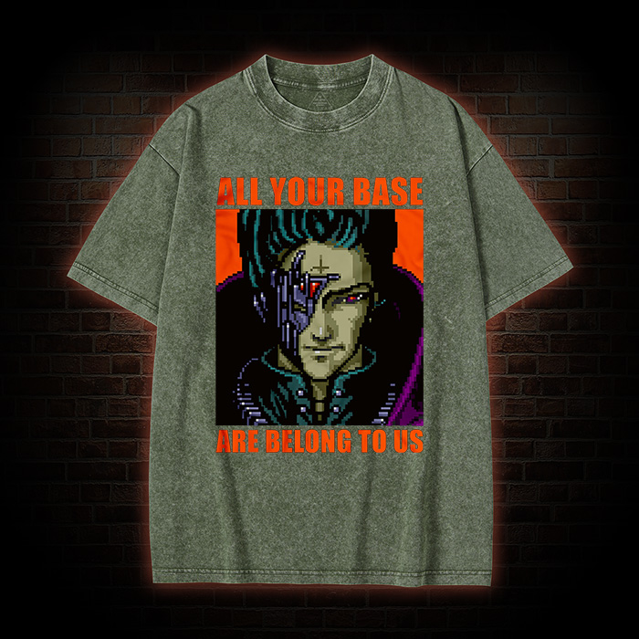 All Your Base Retro Meme Unisex Graphic Washed T-Shirt