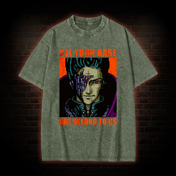 All Your Base Retro Meme Unisex Graphic Washed T-Shirt