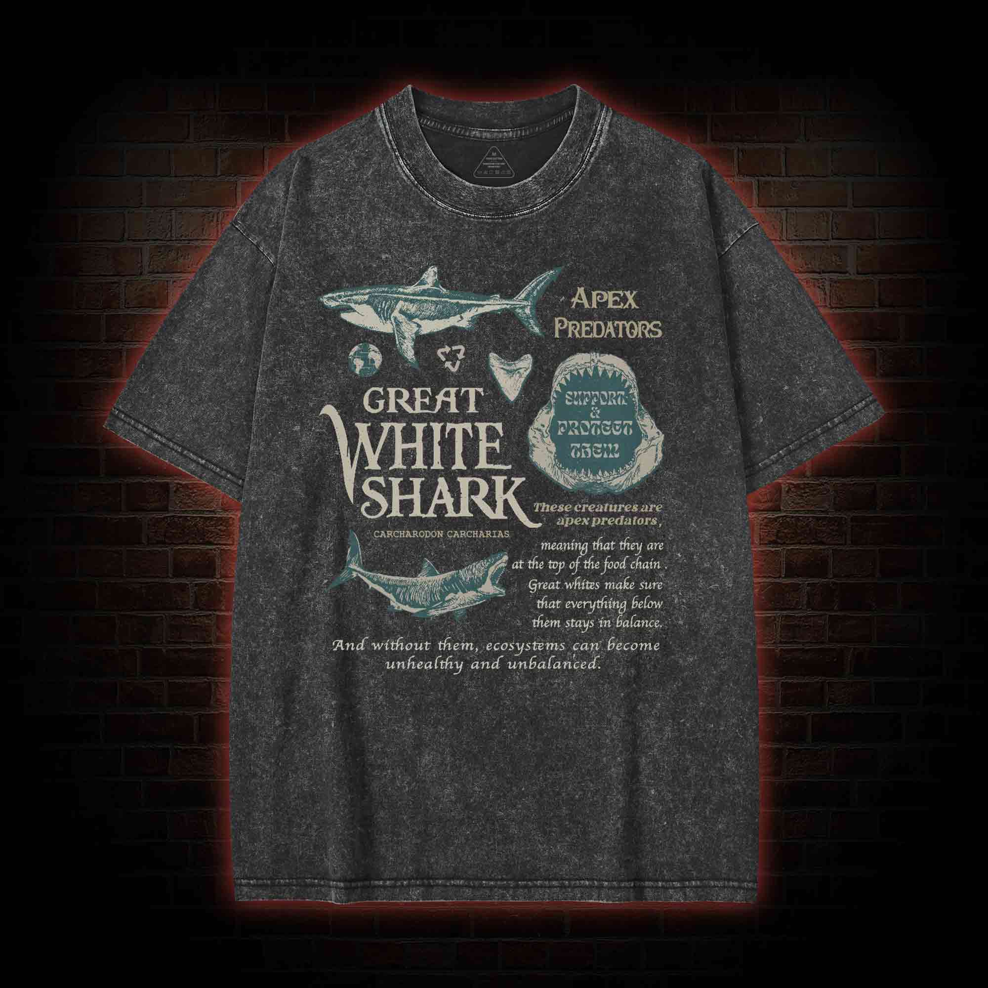 Great White Shark Washed T-shirt