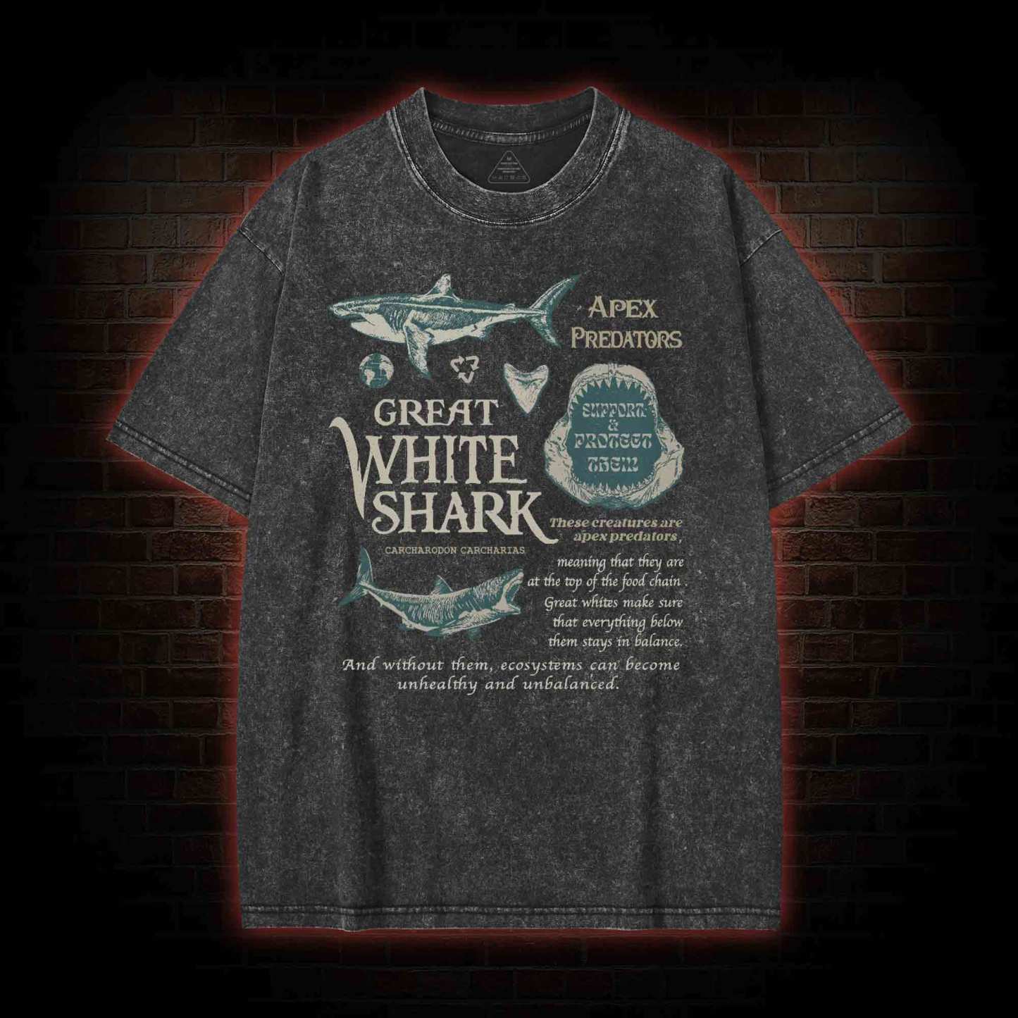 Great White Shark Washed T-shirt