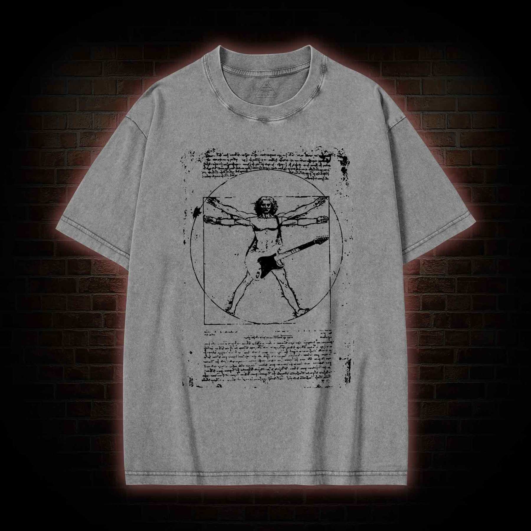 Vitruvian Man Guitar Music Player Washed T-shirt