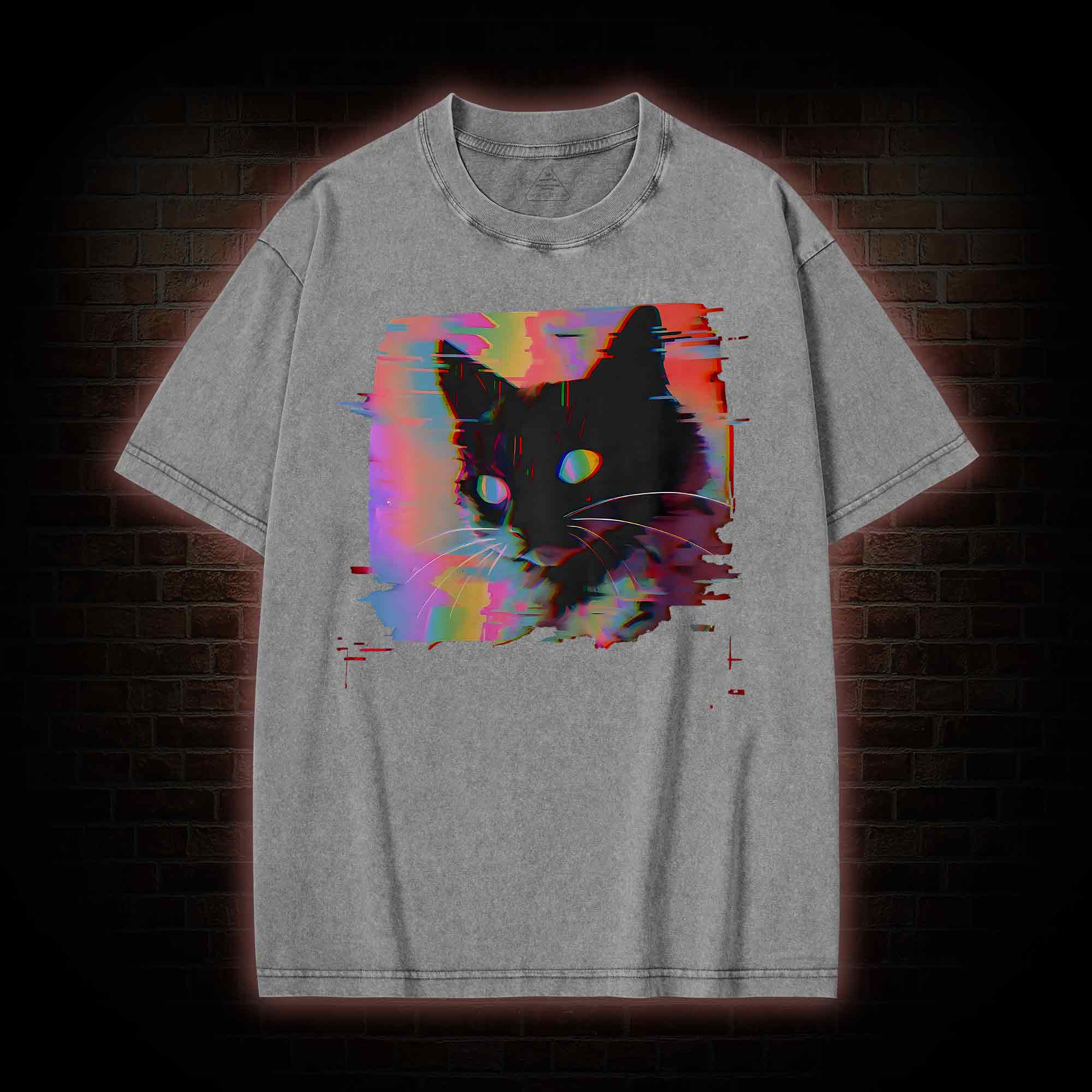Psychedelic Weirdcore Cat Washed T-shirt