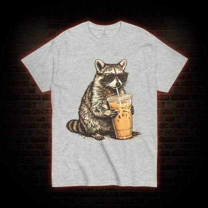 Raccoon Drinking Iced Coffee T-shirt