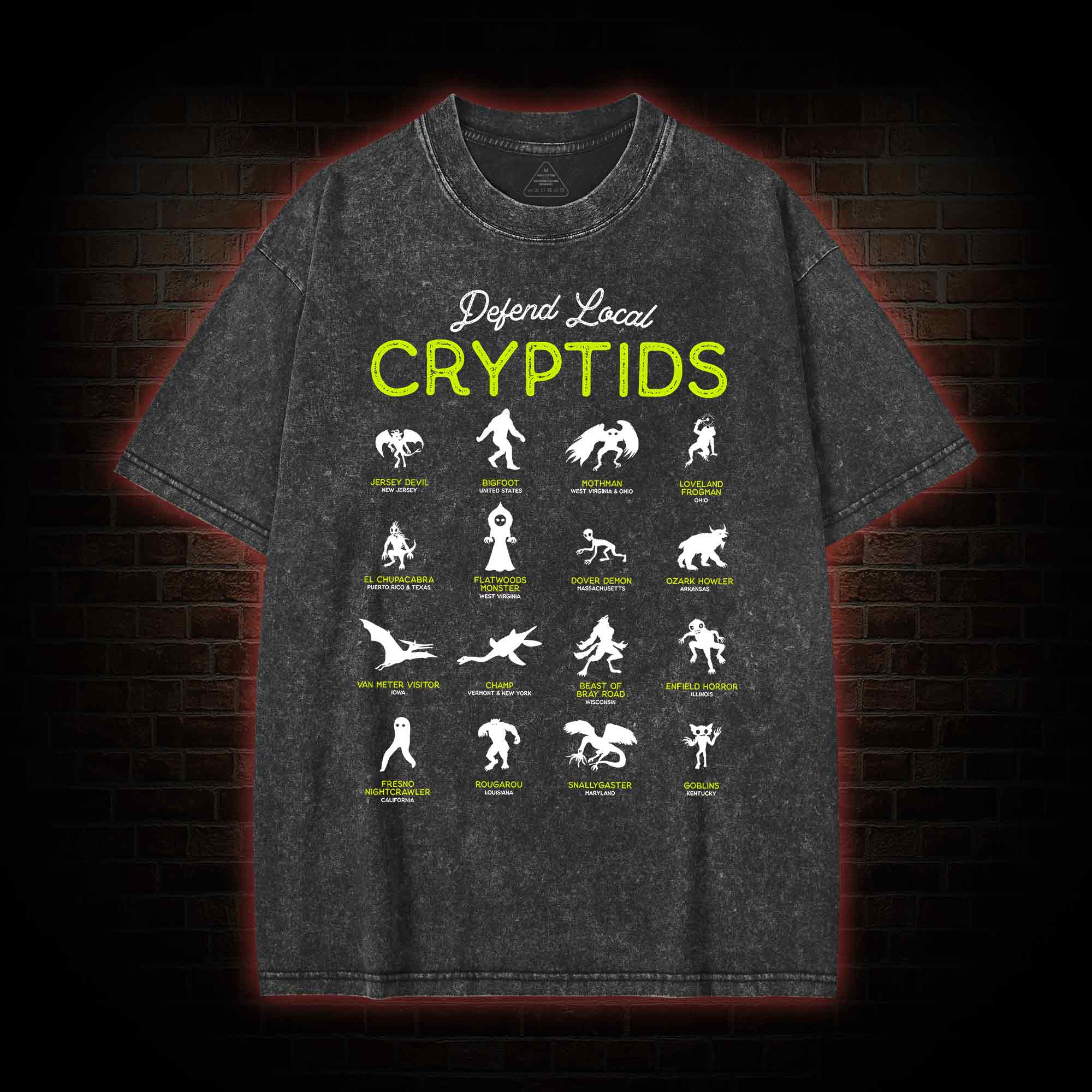 Defend Local Cryptids Creature Collection Washed T-shirt