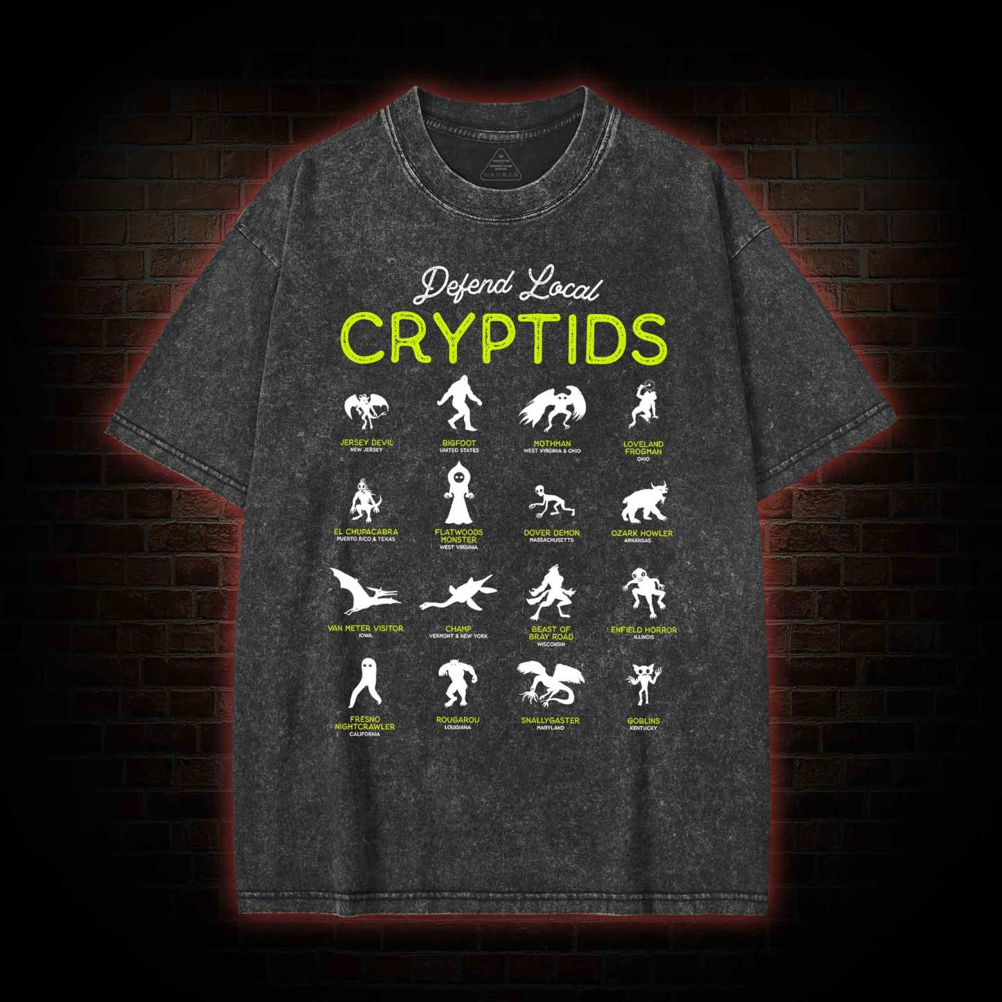 Defend Local Cryptids Creature Collection Washed T-shirt